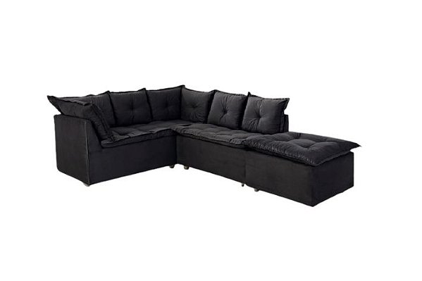 SOFA DE CANTO TURIM 2 MOD+1PUFF PRETO LISO - PRIMOR