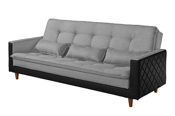 SOFA CAMA VIENA LINHO CINZA/2275 C/ KORINO PRETO/2238 LUXURY
