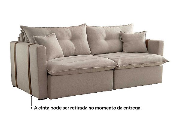 SOFA RETR LISBOA 200CM S/CX LINHO BEGE/459 - EST TEIX