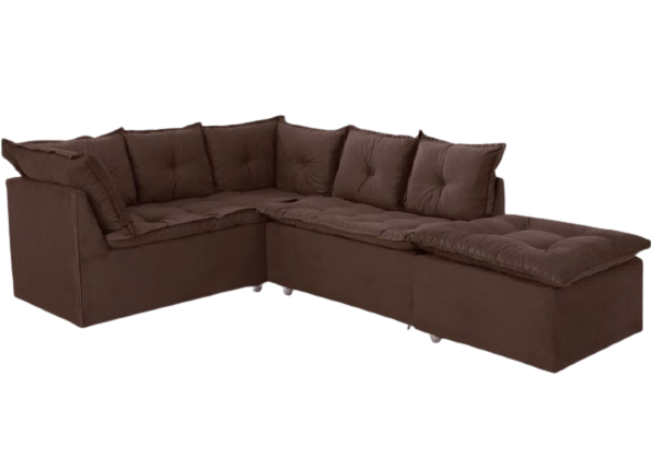 SOFA DE CANTO TURIM 2 MOD+1PUFF MARROM LISO