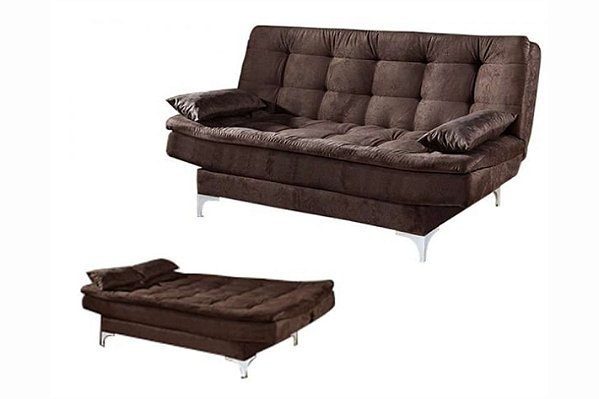 SOFA CAMA PARIS - PE CROMADO- MARROM LISO