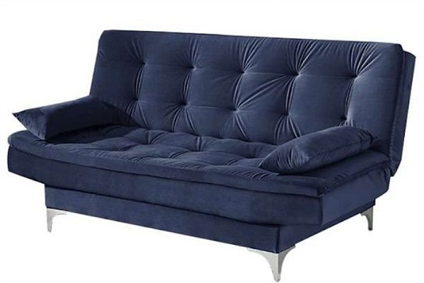 SOFA CAMA PARIS - PE CROMADO - AZUL LISO - AREZZO