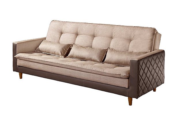 SOFA CAMA VIENA LINHO BEGE/2274 C/ KORINO MARROM/2239 LUXURY