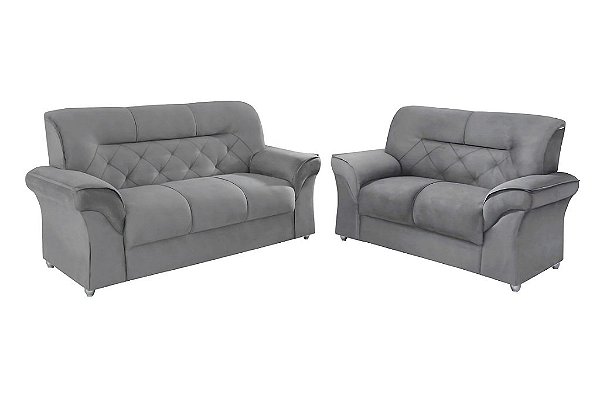 SOFA CJ 3X2 LUG CAETE/2084 VEL CINZA/D 2075 - LUFER