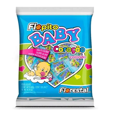 PIRULITO FLORESTAL FLOPITO BABY CORAÇÃO COLORIDO