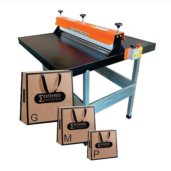 Kit Fábrica de Sacolas de Papel - Corte e Vinco Elétrica de 100cm + 3 Facas de Sacolas P, M e G