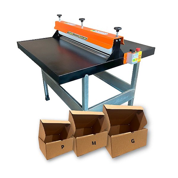 Kit Fábrica de Caixas Fechamento Automático Econômica - Corte e Vinco Elétrica de 100cm + 3 Facas de Caixas P, M e G