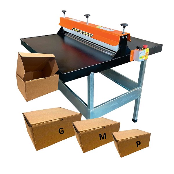 Kit Fábrica de Caixas Fechamento Automático Econômica - Corte e Vinco Elétrica de 100cm + 3 Facas de Caixas P, M e G