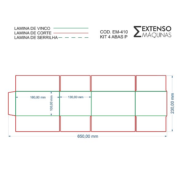 Facas de Corte e Vinco Caixa Fechamento 4 Abas P