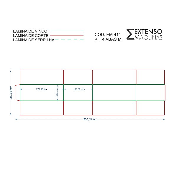 Facas de Corte e Vinco Caixa Fechamento 4 Abas M