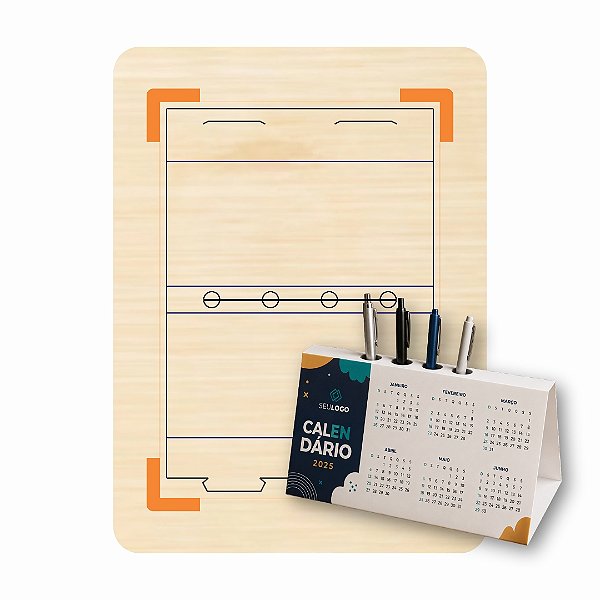 Faca de Corte e Vinco Calendário de Mesa com Suporte para Canetas - Folha A4