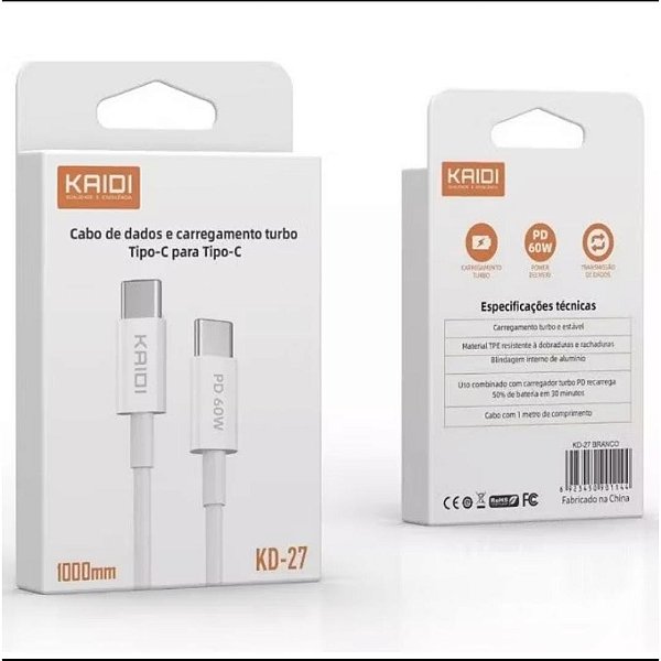 CABO DE CARREGAMENTO TURBO USB PARA TIPO C - KD-307C