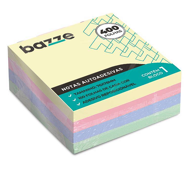 Bloco de Notas Adesivas Bloco C/400 Folhas 76mm x 76mm - BAZZE