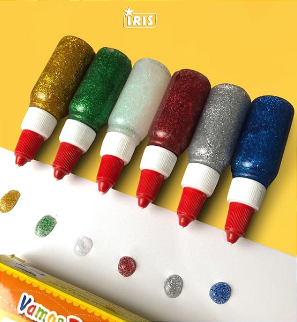 Cola escolar colorida com glitter 6 cores 25g - IRIS