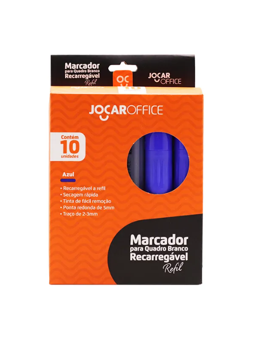 Marcador quadro branco azul recarregável - caixa 10 - JOCAR OFFICE