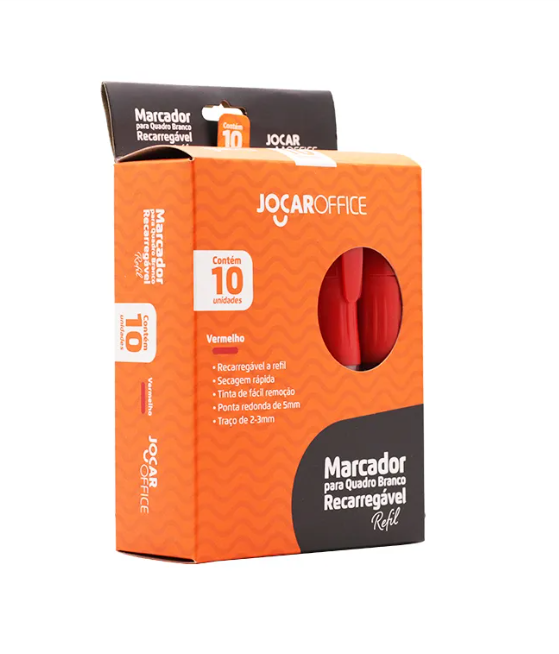 Marcador quadro branco vermelho recarregável - Caixa 10 JOCAR OFFICE