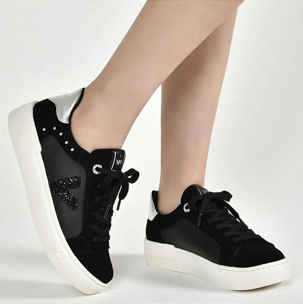 Tenis Via Marte 122-005-03 Preto/Preto/Prata