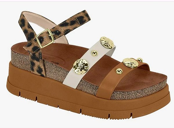 Sandalia Moleca 5513.104 Camurça Onça Lisboa Branco Off Camel