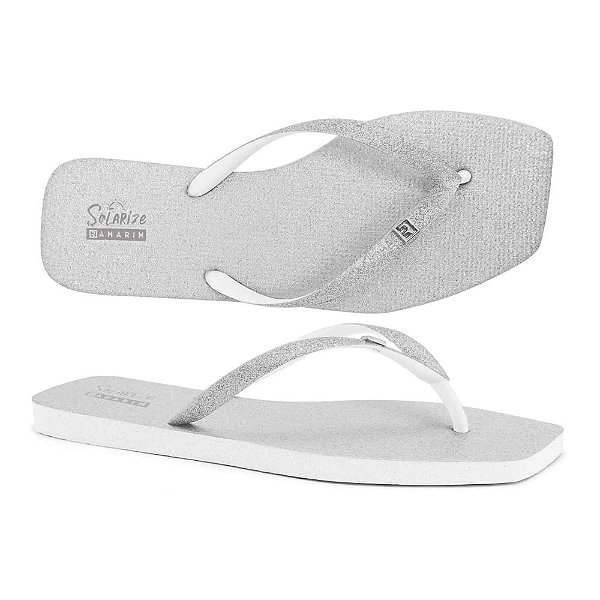 Chinelo Bico Quadrado Solarize Ramarim Branco Prata 241242