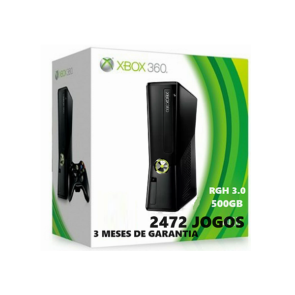 Console Xbox 360 Slim Destravado RGH 3.0 500GB Com 2472 Jogos - 1 Controle com Fio - Microsoft (USADO)