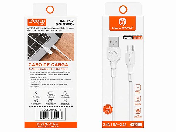 Cabo V8 Micro USB HB01-1 Carregamento Rápido