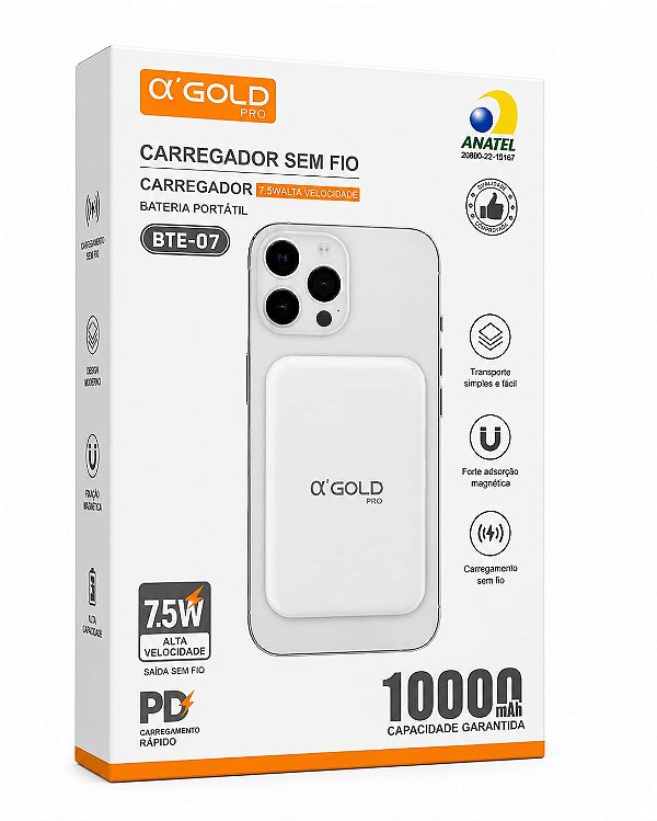 Power Bank por Indução Alpha Gold Pro BTE-07 10000mAh Magnético 7.5W