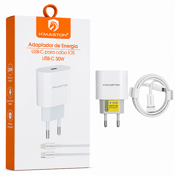 Carregador USB-C 30W H'Maston + Cabo USB-C para Lightning iPhone | Carregamento Rápido
