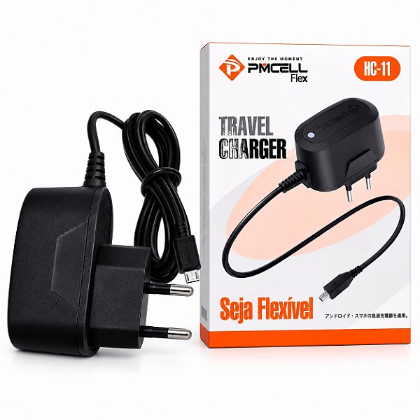 Carregador Micro USB V8 PMCELL Flex HC-11 Bivolt com Cabo Integrado