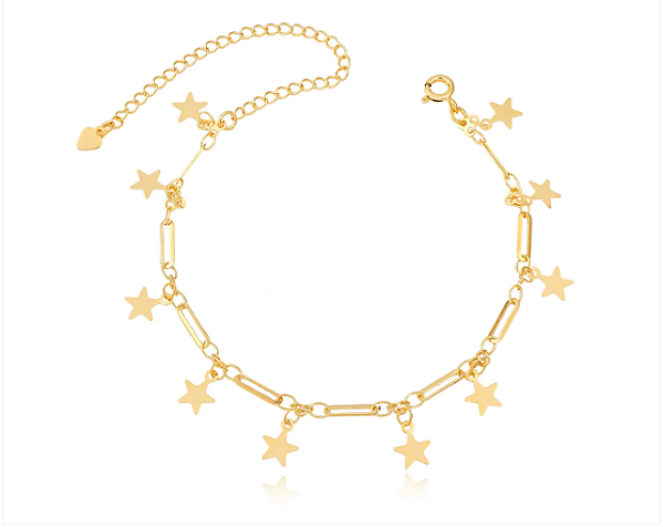 Tornozeleira  Estrelas  Folheado Ouro 18K