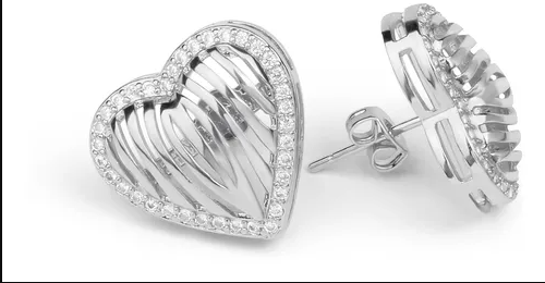 Brinco Radiante Coração Folheado Platina vazado Zircônia