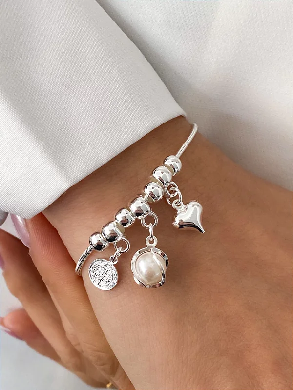 Pulseira Mini Coração com Perola