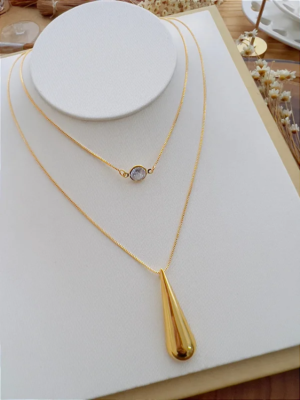 Colar Duplo Gota Dourada