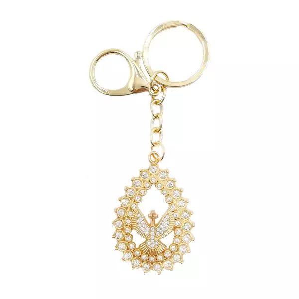 Chaveiro Dourado Espirito Santo com Pedras