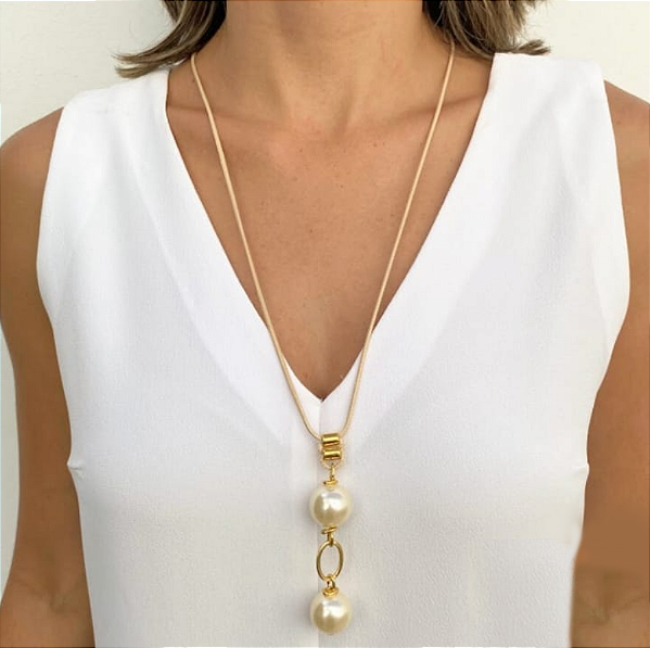 Colar Longo Duo Pérolas