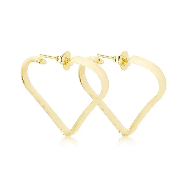 Brinco argola de coração folheado a ouro 18k