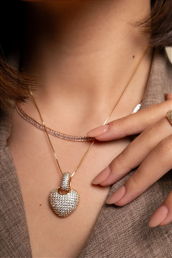 Conjunto Folheado a Ouro Requinte Dourado Cravejado