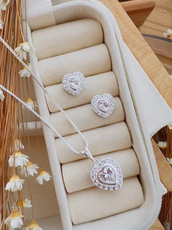 Conjunto Love Folheado a Prata Micro Zircônia