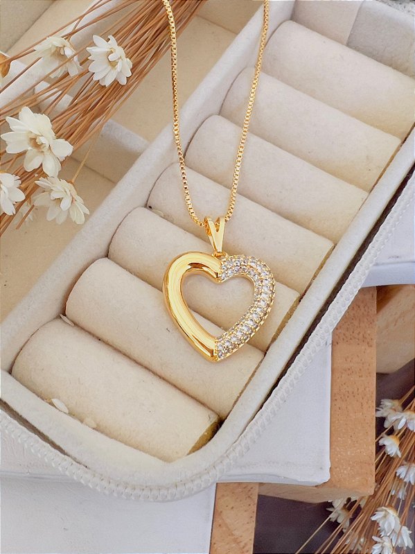 Colar Folheado a Ouro Micro Zircônia Heart