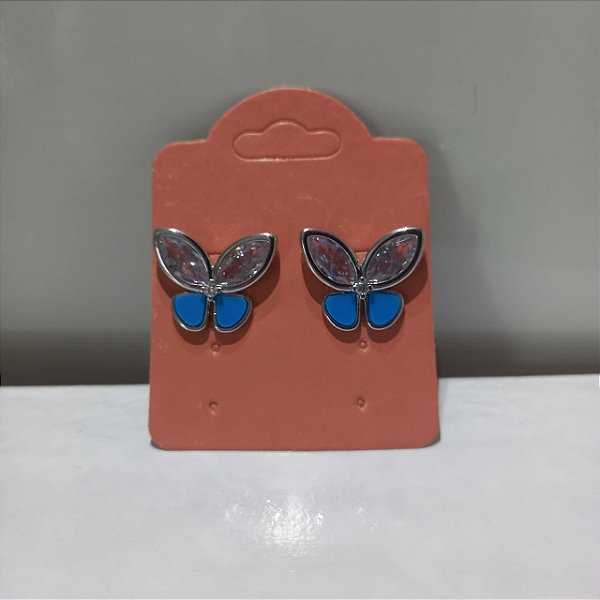 Brinco Borboleta Cristal Azul Prata