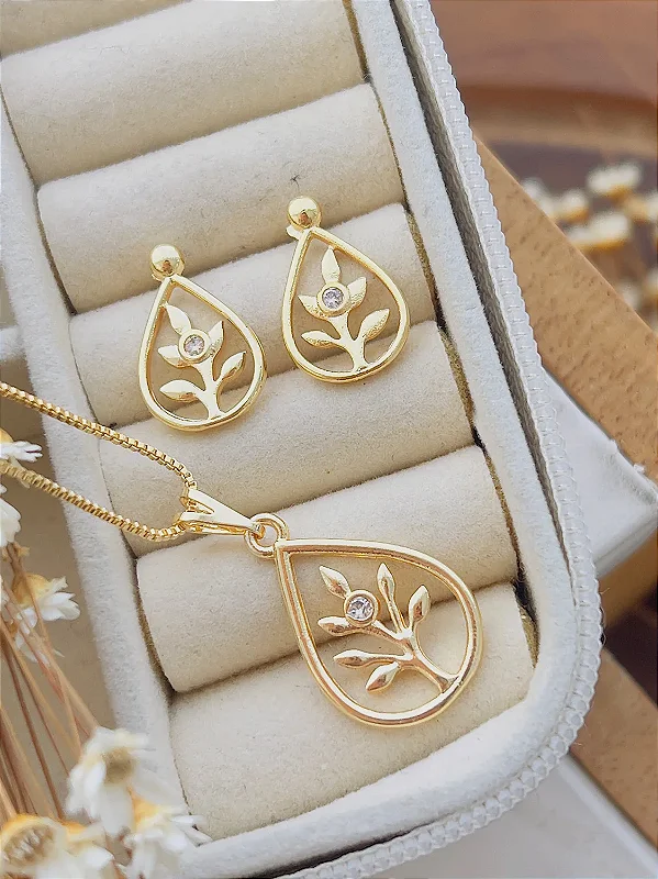 Conjunto Dourado Folhas