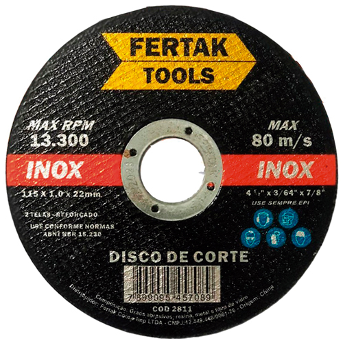 Disco Inox 4.1/2 X 7/8 X 1,0 - 115 X 1,0 X 22mm Fertak