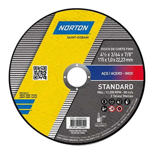 Disco Inox 4.1/2 X 7/8 X 1,0 - 115 X 1,0 X 22mm Std Norton