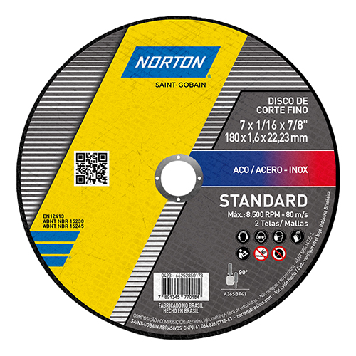 Disco Inox 7 X 7/8 X 1,6 - 180 X 1,6 X 22mm Std Norton