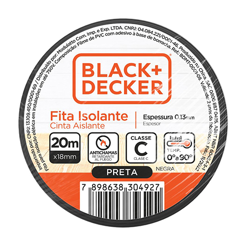 Fita Isolante 18mm X 20m Preta Black+decker