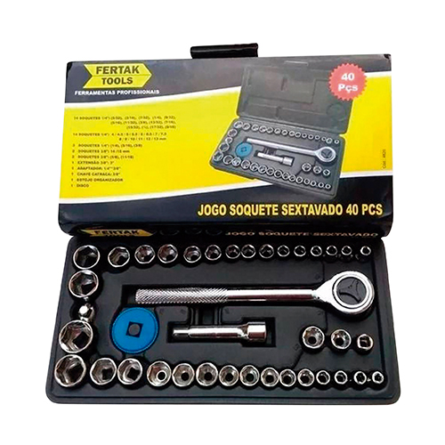 Jogo Soquete C/ Catraca 40 Pcs Fertak