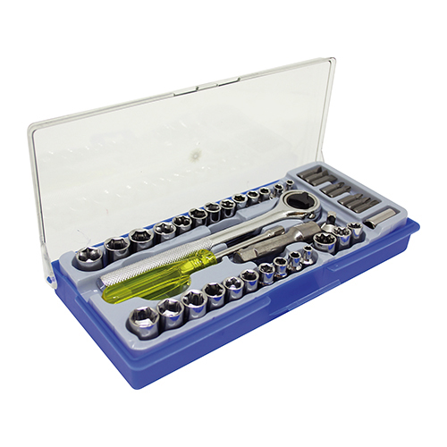 Jogo Soquete Encaixe 1/4 3/8 40 Pcs Eda