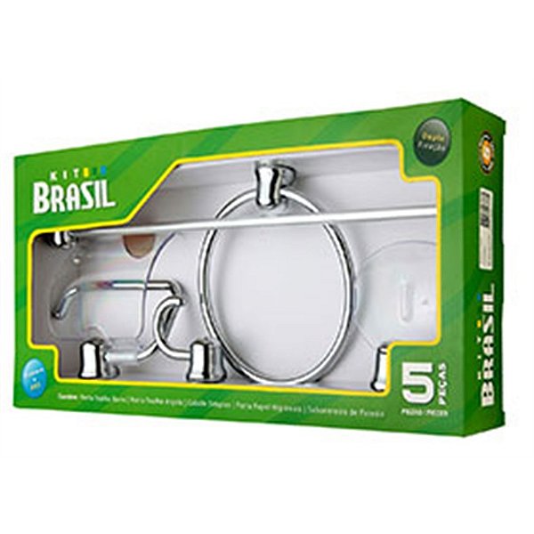 Kit Acess. Banheiro Abs Cromado Cristal 5 Pecas