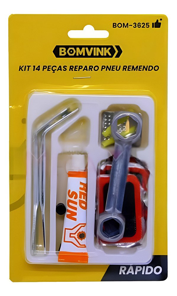 Kit Reparo de Pneu Remendo 14 Pecas Bom-3625