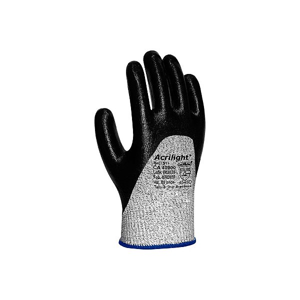 Luva Anti-corte Trico Emborrachado Preta Acrilon