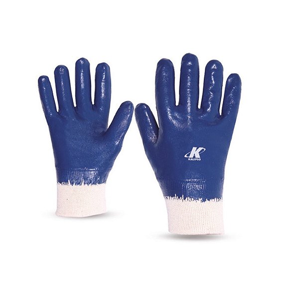 Luva Nitrilica / Malha Emborrachada Azul G